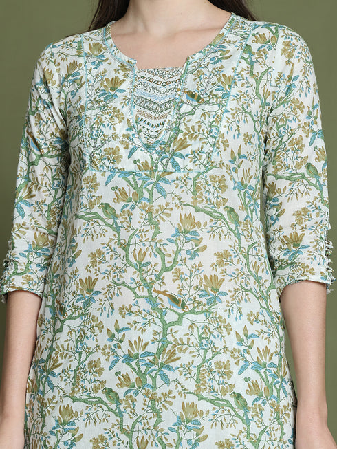 Women's Pure Cotton Jaipuri Printed Kurta & Pant With Dupatta