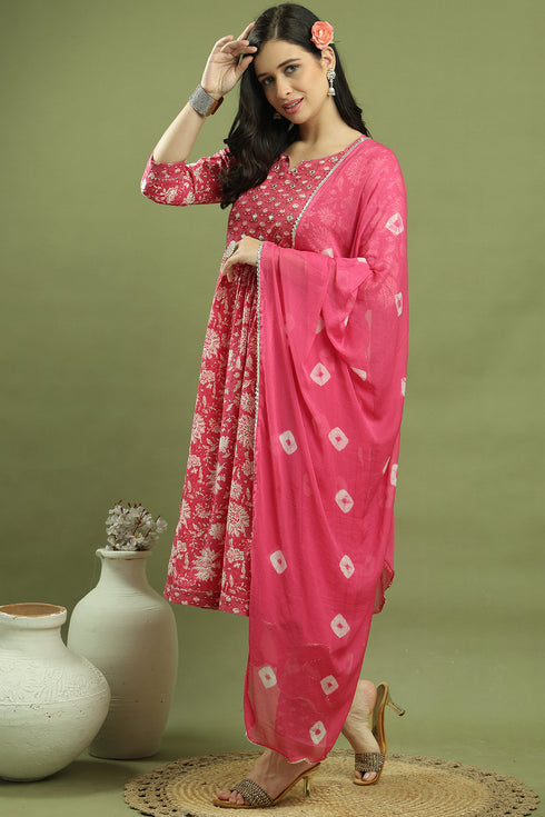 Women's Pure Cotton Floral Printed Kurta & Pant With Dupatta