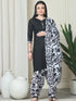 Black Cotton Blend Printed Plus Size Ready to Wear Patiala Salwar Suit