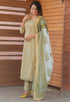 Light Yellow & Light Green Pure Cotton Jaipuri Printed Kurta Set With Dupatta