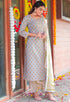 Grey & Peach Pure Cotton Jaipuri Printed Kurta Set With Dupatta