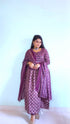 Women's Wine & Beige Cotton Blend Embroidered A-Line Kurta & Pant With Dupatta