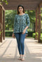 Sea Green Pure Cotton Floral Printed Short Top