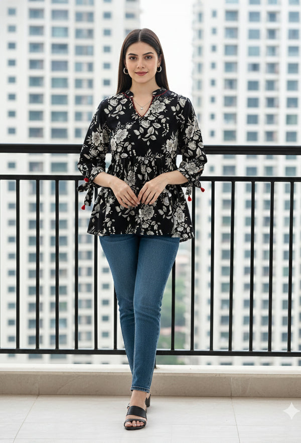 Timeless Bloom Cotton Jaipuri Printed Short Top
