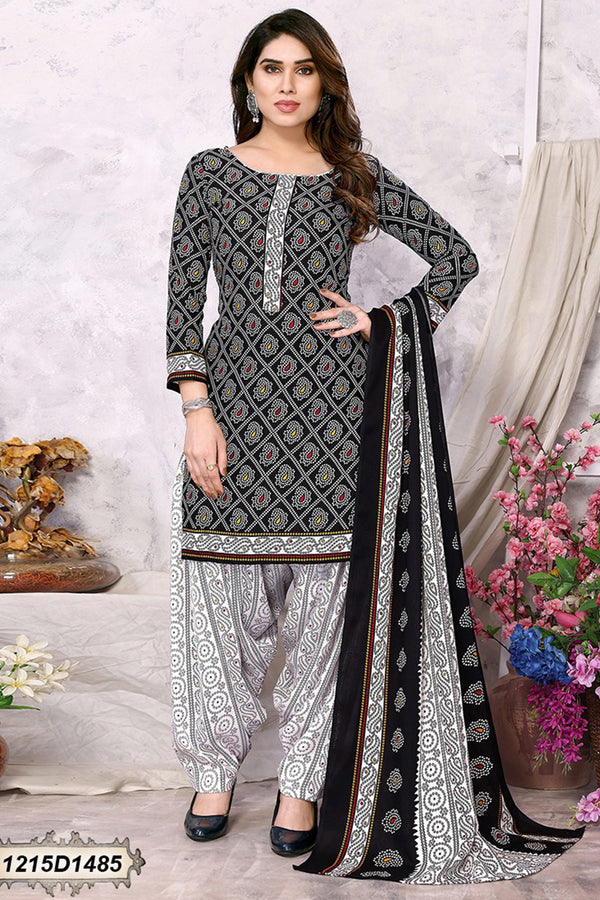 Black Cotton Blend Printed Unstitched Salwar Suit Material
