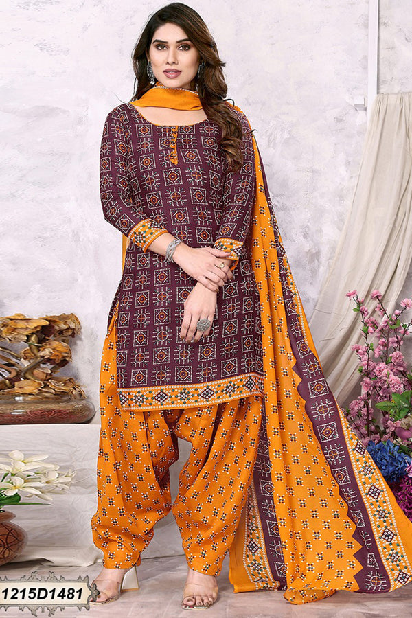 Maroon Cotton Blend Printed Unstitched Salwar Suit Material