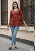 Brown Pure Cotton Block Printed Short Top
