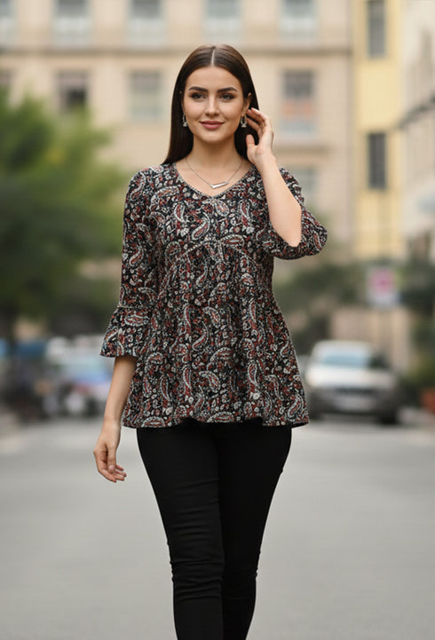 Multicolor Pure Cotton Floral Printed Short Top