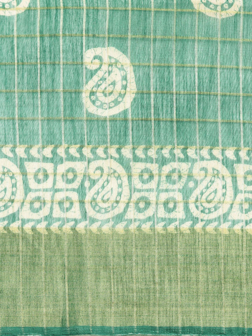 Green Cotton Silk Printed Traditional Saree With Blouse Piece