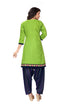 Parrot Green Cotton Blend Printed Ready to Wear Patiala Salwar Suit