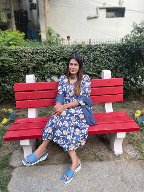 Blue Blossom Floral Printed Kurta & Pant with Dupatta