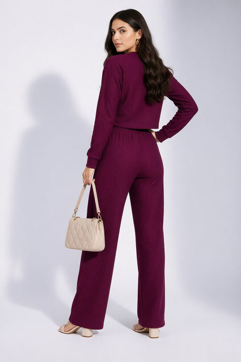 Wine Lycra Solid Oversized Strachable Coords Set