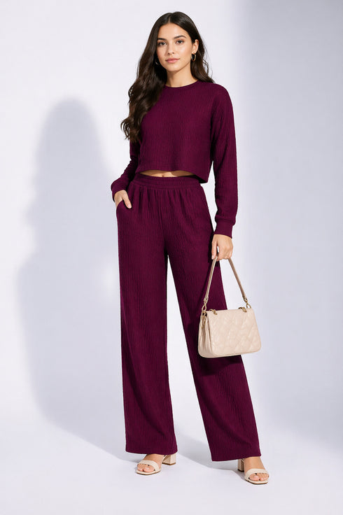 Wine Lycra Solid Oversized Strachable Coords Set