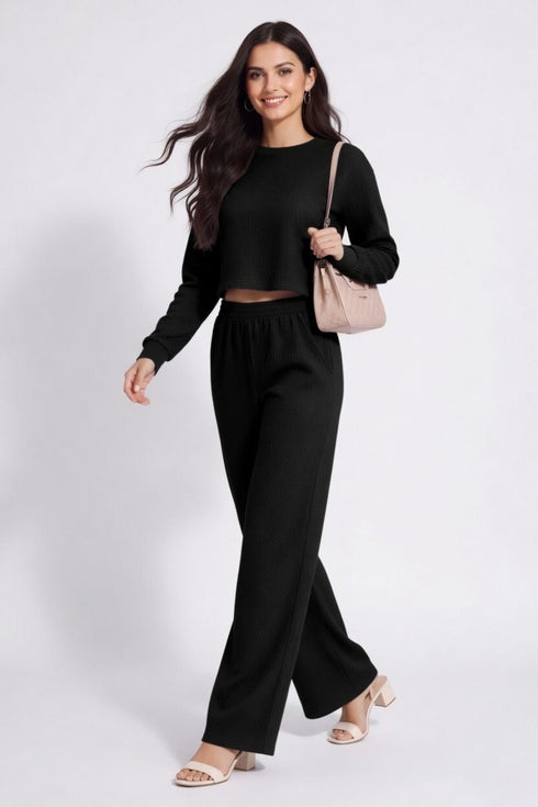 Black Lycra Solid Oversized Strachable Coords Set