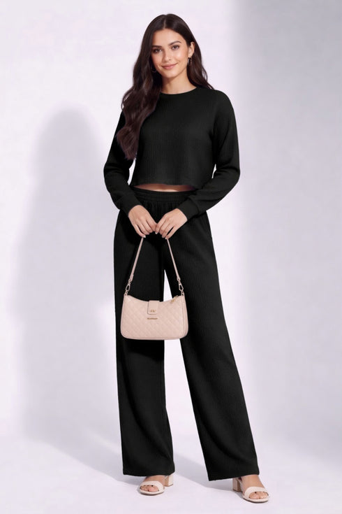 Black Lycra Solid Oversized Strachable Coords Set