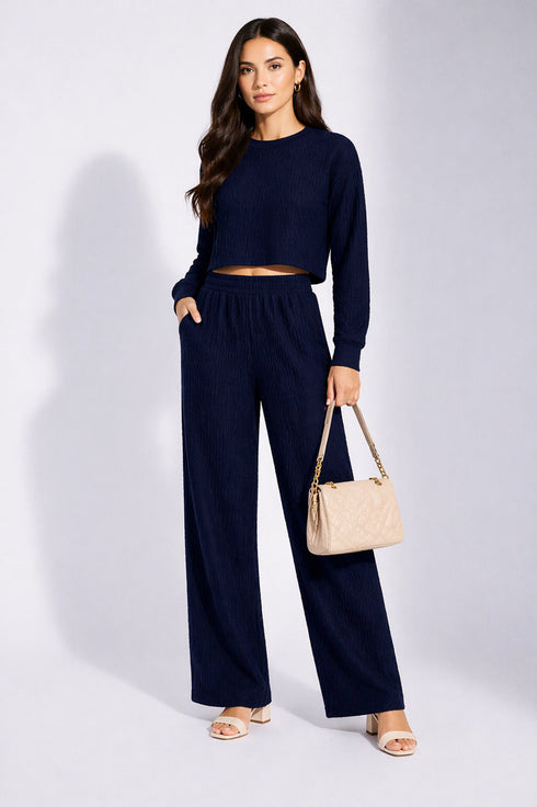 Blue Lycra Solid Oversized Strachable Coords Set