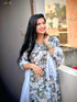 Women Olive Green & White Cotton Blend Floral Printed Kurta & Pant With Dupatta