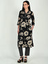 Black Cotton Blend Floral Block Printed Kurta & Pant With Dupatta