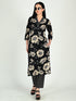 Black Cotton Blend Floral Block Printed Kurta & Pant With Dupatta