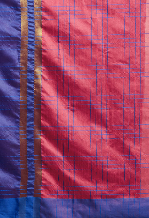 Magenta And Blue Cotton Woven Traditional Saree With Blouse Piece
