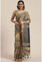Blue And Beige Cotton Silk Printed Traditional Saree With Blouse Piece