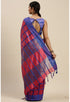 Magenta And Blue Cotton Checks Printed Traditional Saree With Blouse Piece