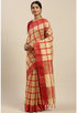 Beige And Red Cotton Checks Printed Traditional Saree With Blouse Piece