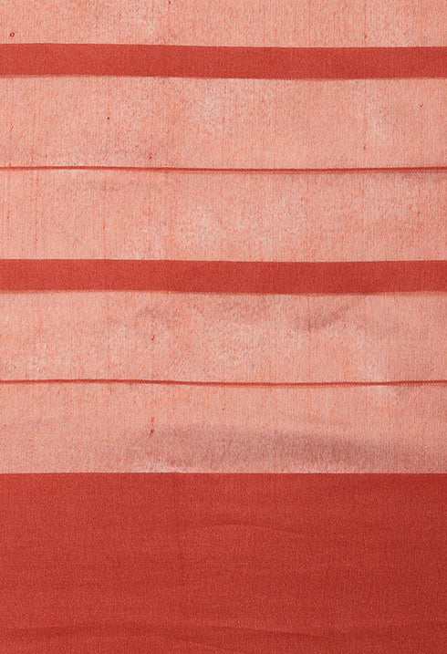 Beige And Red Cotton Checks Printed Traditional Saree With Blouse Piece