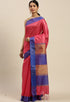 Pink Cotton Striped Printed Traditional Saree With Blouse Piece