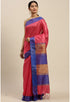 Pink Cotton Striped Printed Traditional Saree With Blouse Piece