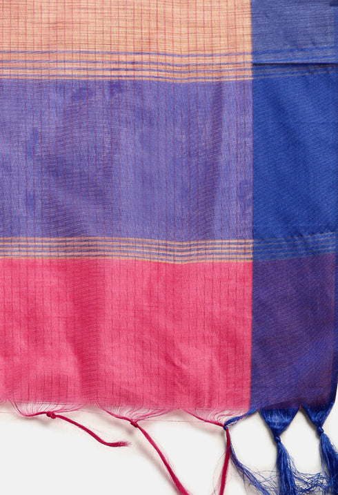 Pink Cotton Striped Printed Traditional Saree With Blouse Piece
