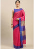 Pink Cotton Striped Printed Traditional Saree With Blouse Piece