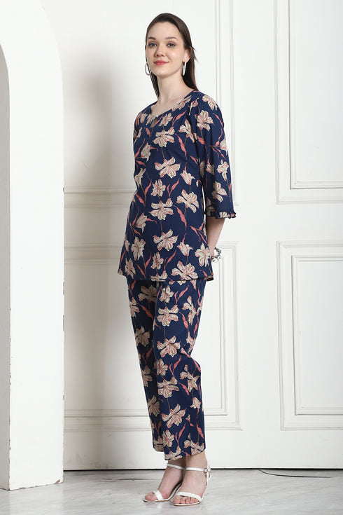 Turquoise Blue Pure Cotton Printed Co-ords