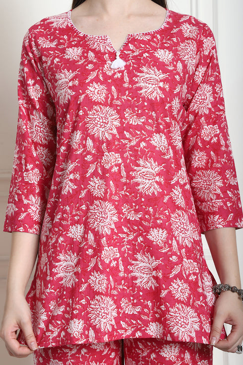 Pink & White Pure Cotton Printed Co-ords