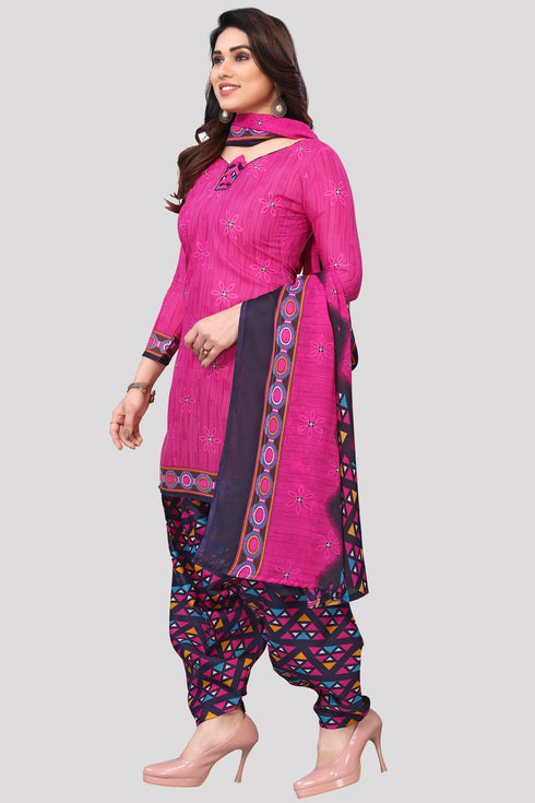 Pink Cotton Blend Printed Unstitched Salwar Suit Material
