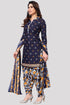 Navy Blue Cotton Blend Printed Unstitched Salwar Suit Material