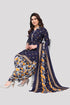 Navy Blue Cotton Blend Printed Unstitched Salwar Suit Material