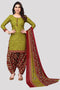 Mahendi Green Cotton Blend Printed Unstitched Salwar Suit Material