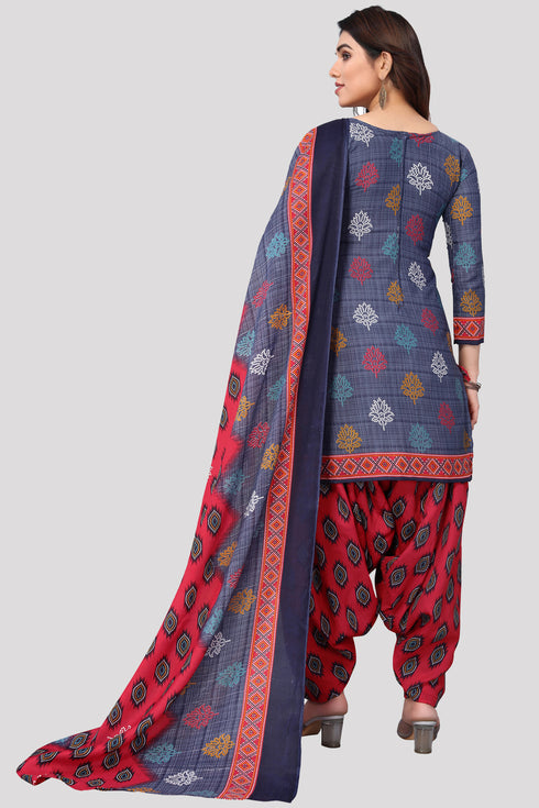Navy Blue Cotton Blend Printed Unstitched Salwar Suit Material