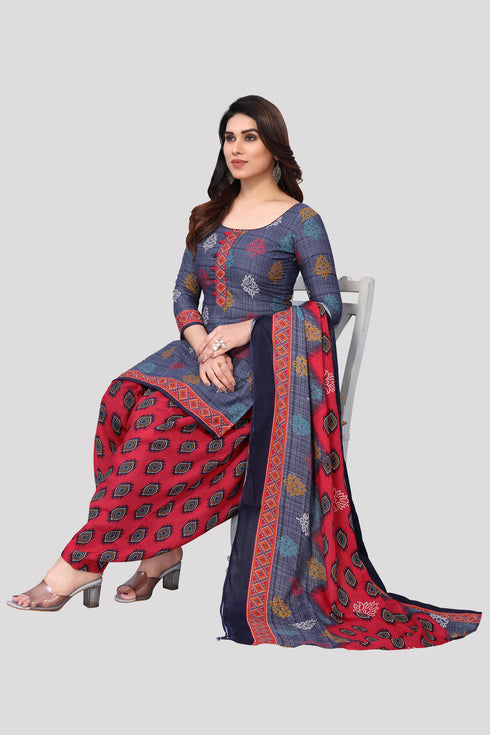 Navy Blue Cotton Blend Printed Unstitched Salwar Suit Material