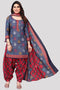 Navy Blue Cotton Blend Printed Unstitched Salwar Suit Material