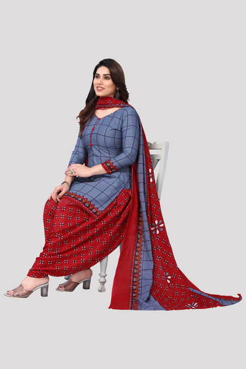Blue Cotton Blend Printed Unstitched Salwar Suit Material