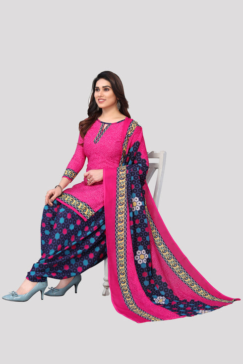 Pink Cotton Blend Printed Unstitched Salwar Suit Material