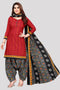 Red Cotton Blend Printed Unstitched Salwar Suit Material