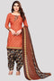 Orange Cotton Blend Printed Unstitched Salwar Suit Material