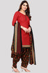 Red Cotton Blend Printed Unstitched Salwar Suit Material