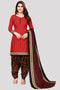 Red Cotton Blend Printed Unstitched Salwar Suit Material