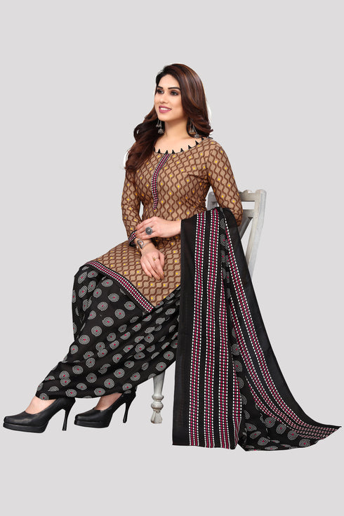 Light Brown Cotton Blend Printed Unstitched Salwar Suit Material