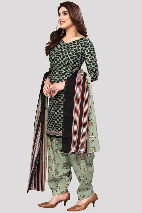 Green Cotton Blend Printed Unstitched Salwar Suit Material