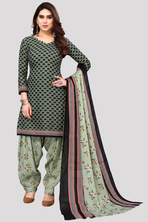 Green Cotton Blend Printed Unstitched Salwar Suit Material